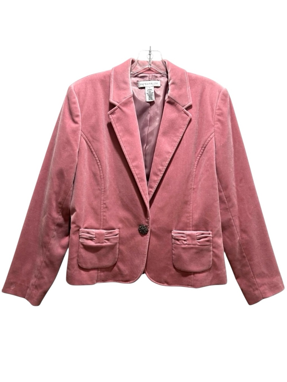 Pink Cotton Velvet Cropped Blazer w/ Rhinestone Button - Size 12